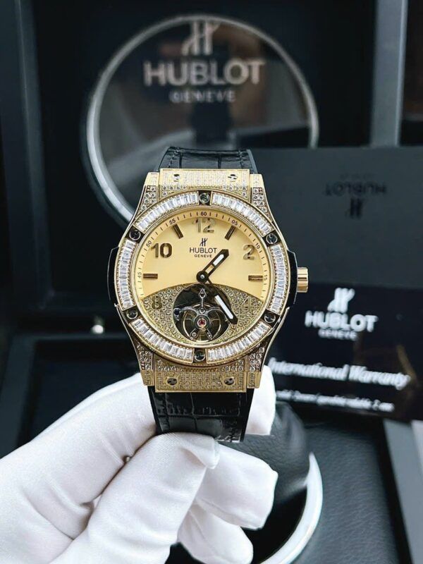 Đồng hồ nam Hublot máy lộ cơ Nhật 42mm vỏ vàng mặt vàng - patek seiko omega rado hublot orient rolex patek philippe longine