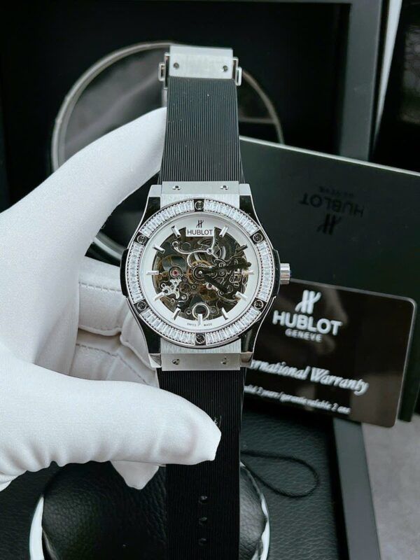 Đồng hồ Hublot Skeleton nam máy cơ Nhật cao cấp 42mm dây caosu vỏ trắng lộ máy - patek seiko omega rado hublot orient rolex patek philippe longine sk