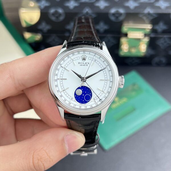 Đồng hồ Rolex chế tác Cellini 50535 Moonphase dây da màu đen 39mm - patek seiko omega rado hublot orient sk rolex patek philippe longine 