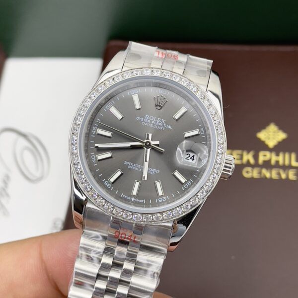 Đồng hồ Rolex DateJust dial gray đính đá giá rẻ 41mm - patek seiko omega rado sk hublot orient rolex patek philippe longine