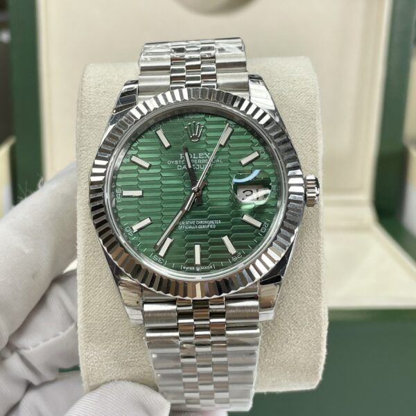 Đồng hồ Rolex DateJust mặt vân gấp màu xanh green EWF 41mm - patek seiko omega rado sk hublot orient rolex patek philippe longine