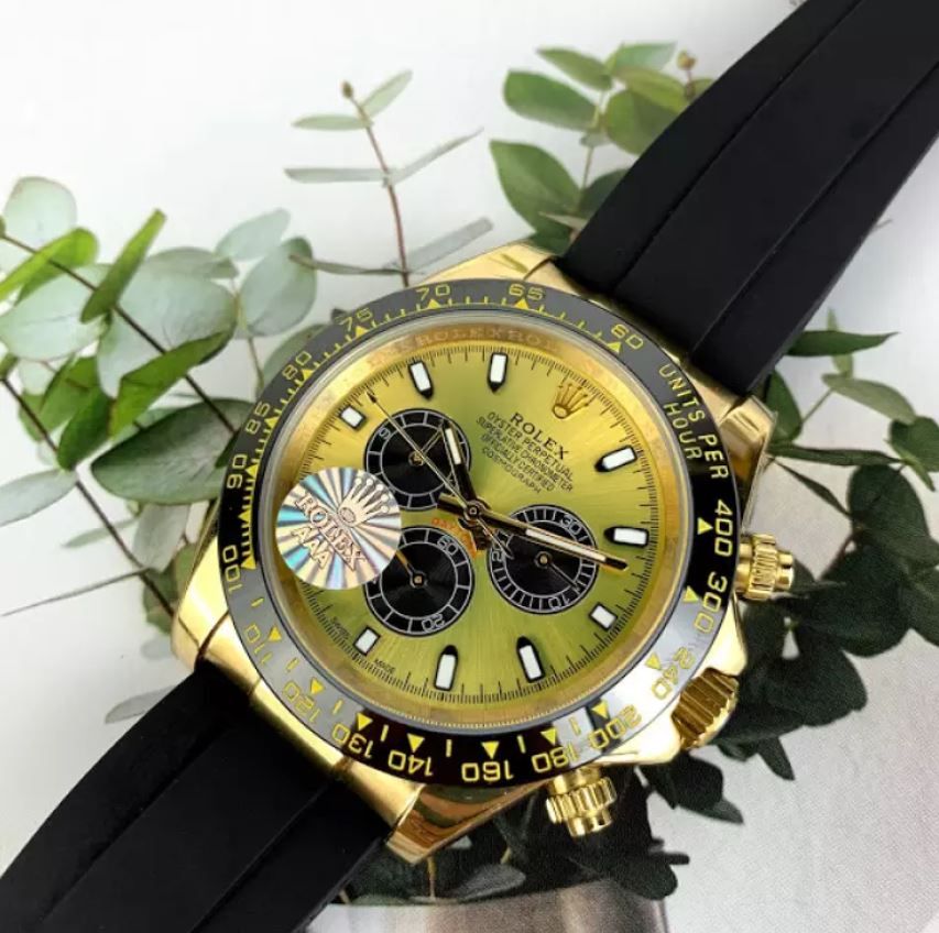 Đồng hồ Nam Rolex V.889, đồng hồ cơ Automatic mặt vàng cao su size 42 mm - patek seiko omega rado hublot orient rolex patek philippe